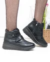 Ghete dama piele naturala negre cu talpa groasa si inchidere scai si fermoar T3095 5