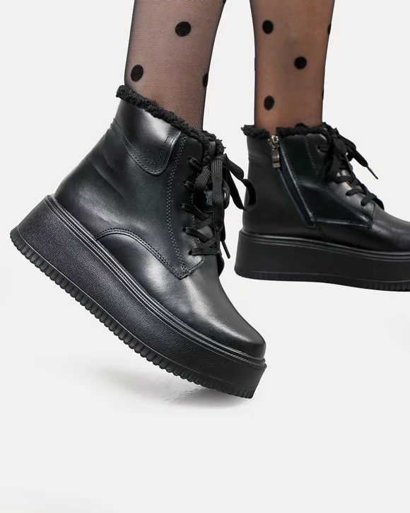 Ghete dama piele naturala negre imblanite cu inchidere fermoar T7018