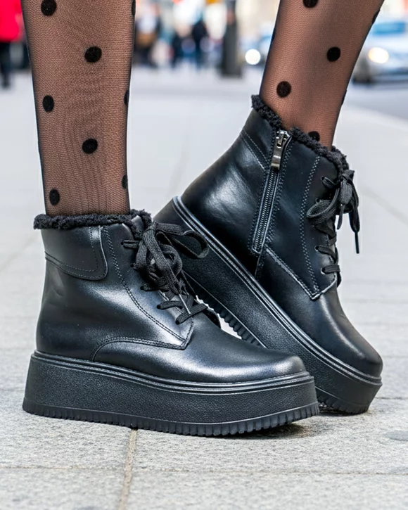 Ghete dama piele naturala negre imblanite cu inchidere fermoar T7018