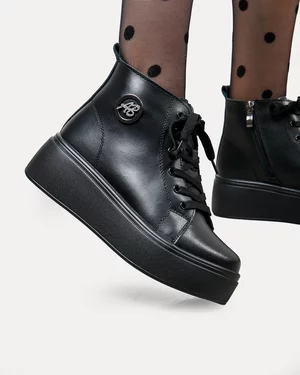 Ghete dama piele naturala negre imblanite cu inchidere fermoar T7022