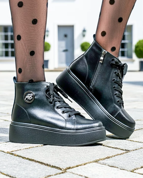 Ghete dama piele naturala negre imblanite cu inchidere fermoar T7022