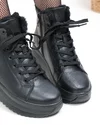 Ghete dama piele naturala negre imblanite cu inchidere sireturi si fermoar F002-296 5