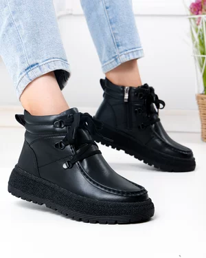Ghete dama piele naturala negre imblanite cu talpa groasa JY7950