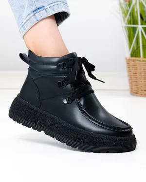 Ghete - Ghete dama piele naturala negre imblanite cu talpa groasa JY7950