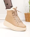 Ghete imblanite dama piele naturala kaki cu inchidere sireturi si fermoar F002-296 5