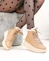 Ghete imblanite dama piele naturala kaki cu inchidere sireturi si fermoar F002-296 2