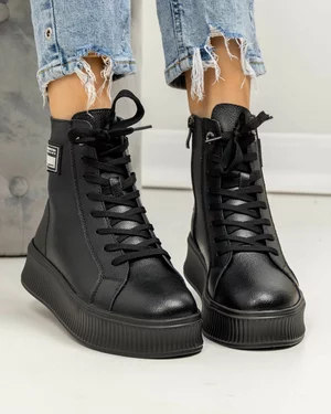 Ghete Imblanite Piele Naturala Negre AW454