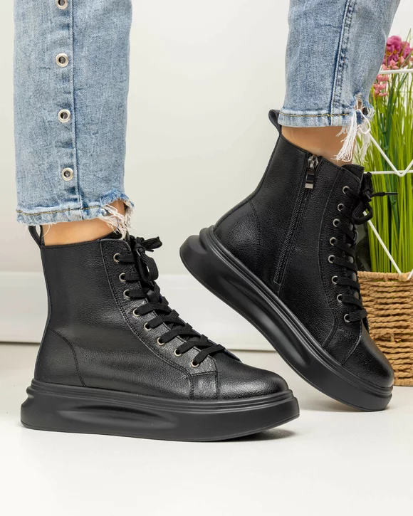 Ghete Imblanite Piele Naturala Negre AW458