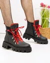 Ghete Imblanite Piele Naturala Negru cu Rosu PCI016 2
