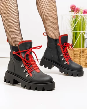 Ghete Imblanite Piele Naturala Negru cu Rosu PCI016