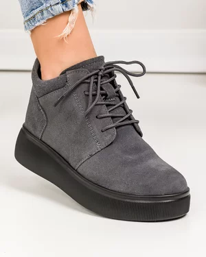 Ghete scurte captusite piele naturala intoarsa gri inchis siret si inchidere fermoar T-5106