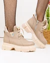Ghete scurte dama piele naturala bej inchis cu imprimeu floral PCI075 3