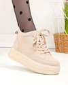 Ghete scurte dama piele naturala intoarsa bej captusite cu talpa groasa T7026 3
