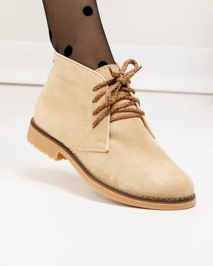 Ghete scurte dama piele naturala intoarsa bej cu inchidere sireturi PCI601V