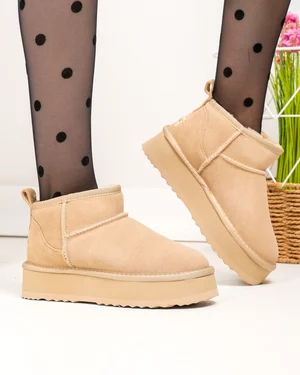 Ghete - Ghete scurte dama piele naturala intoarsa imblanite bej DS-4252