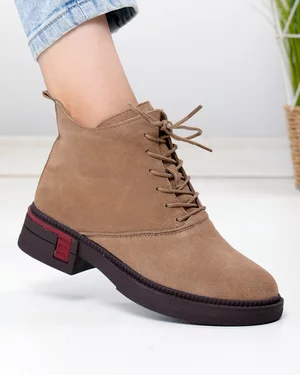 Ghete scurte dama piele naturala intoarsa kaki captusite cu inchidere fermoar JY7982
