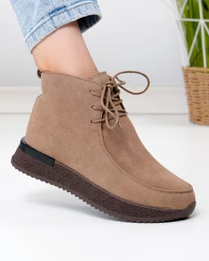 Ghete - Ghete scurte dama piele naturala intoarsa kaki imblanite JY8070