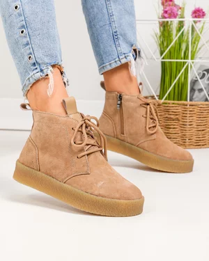 Ghete scurte dama piele naturala intoarsa kaki JY6651