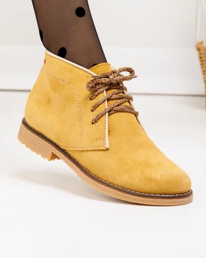 Ghete scurte dama piele naturala intoarsa maro deschis inchidere sireturi PCI601V