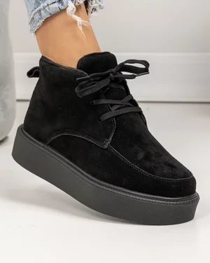 Ghete scurte dama piele naturala intoarsa negre captusite AW2023-1