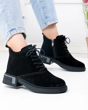 Ghete scurte dama piele naturala intoarsa negre captusite JY7982