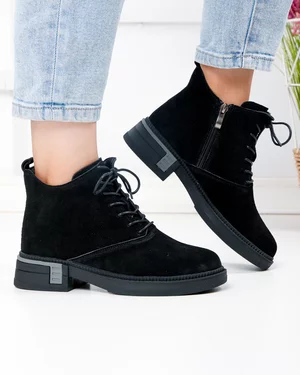 Ghete - Ghete scurte dama piele naturala intoarsa negre captusite JY7982