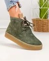 Ghete scurte dama piele naturala intoarsa verde inchis imblanite JY6651 4