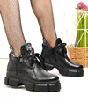 Ghete scurte dama piele naturala negre cu inchidere fermoar si imprimeu floral PCI075 1