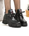 Ghete scurte dama piele naturala negre cu inchidere fermoar si imprimeu floral PCI075 3