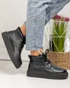 Ghete scurte dama piele naturala negre cu inchidere sireturi AW2023-1 4