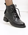 Ghete scurte dama piele naturala negre cu inchidere sireturi si fermoar TN6451 1
