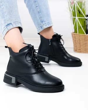 Ghete scurte dama piele naturala negre cu varf rotund JY7982