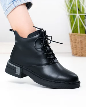 Ghete - Ghete scurte dama piele naturala negre cu varf rotund JY7982