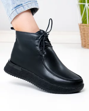 Ghete - Ghete scurte dama piele naturala negre cu varf rotund JY8070