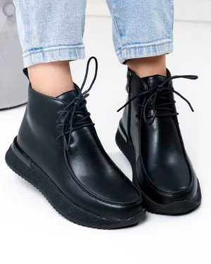 Ghete scurte dama piele naturala negre cu varf rotund JY8070