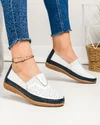 Mocasini dama piele naturala albi cu bleumarin cu insertie elastica si talpa flexibila F003-635 4