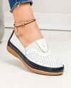 Mocasini dama piele naturala albi cu bleumarin cu insertie elastica si talpa flexibila F003-635 1