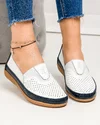 Mocasini dama piele naturala albi cu bleumarin cu insertie elastica si talpa flexibila F003-635 2