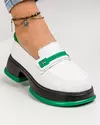 Pantofi casual piele naturala albi cu talpa neagra cu verde JY3110 3
