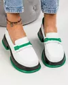 Pantofi casual piele naturala albi cu talpa neagra cu verde JY3110 4