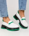 Pantofi casual piele naturala albi cu talpa neagra cu verde JY3110 2