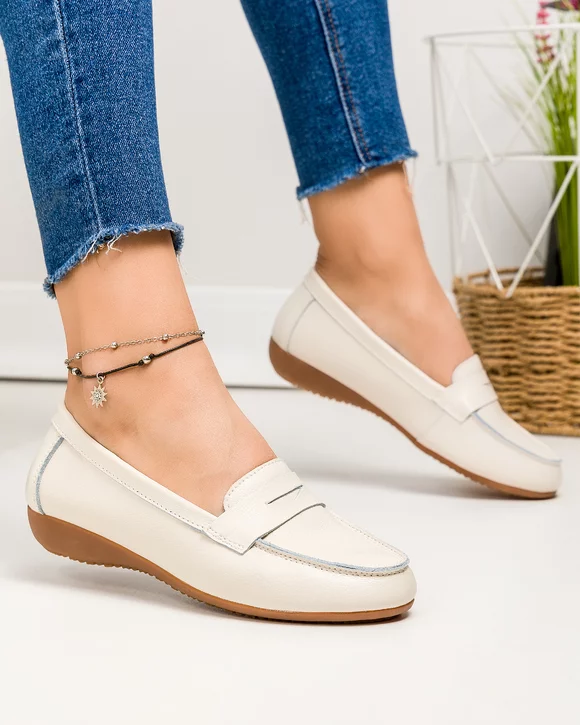 Mocasini dama piele naturala bej cu talpa flexibila F003-633