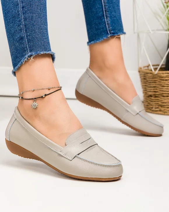 Mocasini dama piele naturala gri cu talpa flexibila F003-633