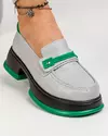 Pantofi casual piele naturala gri cu talpa neagra cu verde JY3110 3