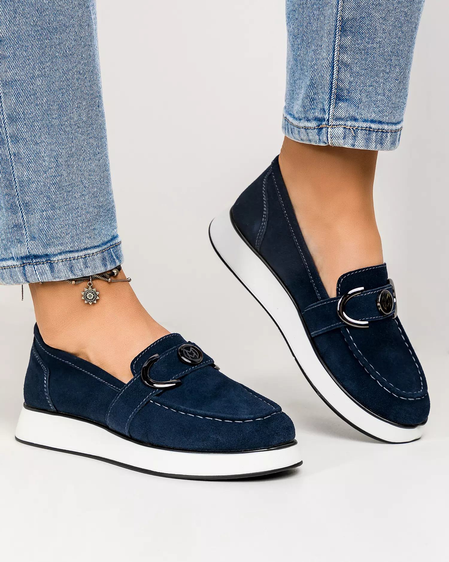 ティナプリ E75 スリーインワン Mocasini dama piele naturala intoarsa bleumarin JY3555
