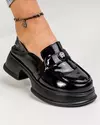 Pantofi casual piele naturala lucioasa negri cu talpa groasa si accesoriu metalic JY3112 3