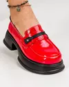 Pantofi casual piele naturala lucioasa rosii cu talpa neagra si inchidere slip-on JY3110 3