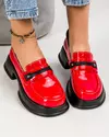 Pantofi casual piele naturala lucioasa rosii cu talpa neagra si inchidere slip-on JY3110 4