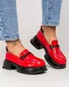 Pantofi casual piele naturala lucioasa rosii cu talpa neagra si inchidere slip-on JY3110 2