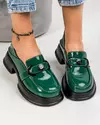 Pantofi casual piele naturala lucioasa verde inchis cu accesoriu metalic si inchidere slip-on JY3112 4
